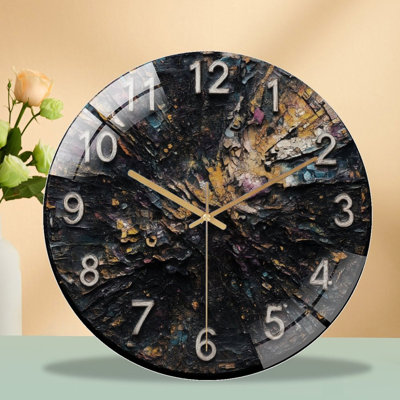 12-Inch Silent Tempered Glass Wall Clock, " Paint Face Texture ” Silent Non-Ticking Clock, Battery Operated (AA Batteries Not Included), Artistic Home Decor