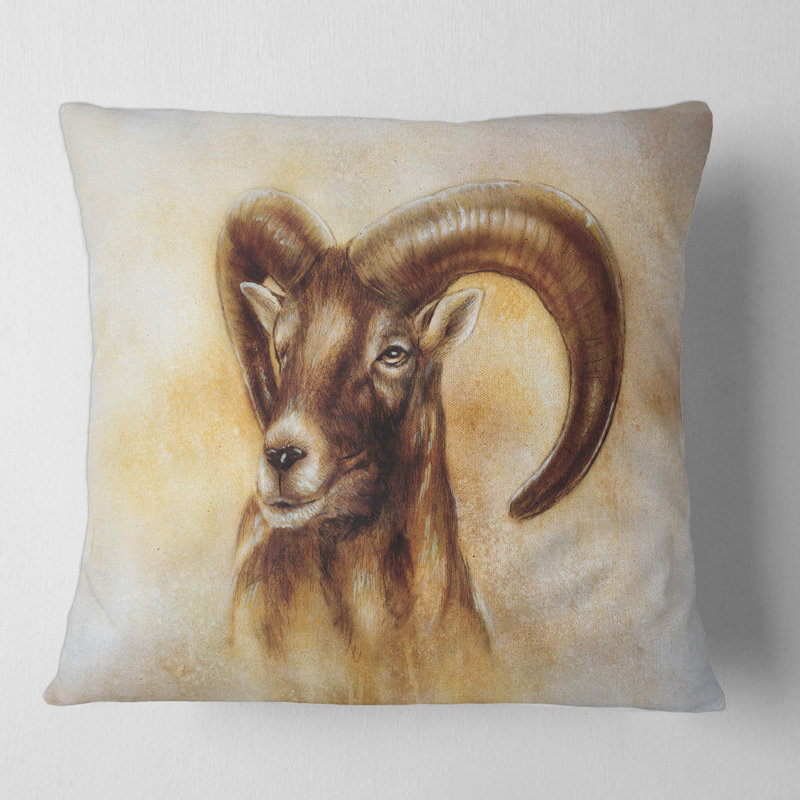 Portrait d'un bélier avec des cornes puissantes I, housse de coussin carrée et insert, 16" x 16"