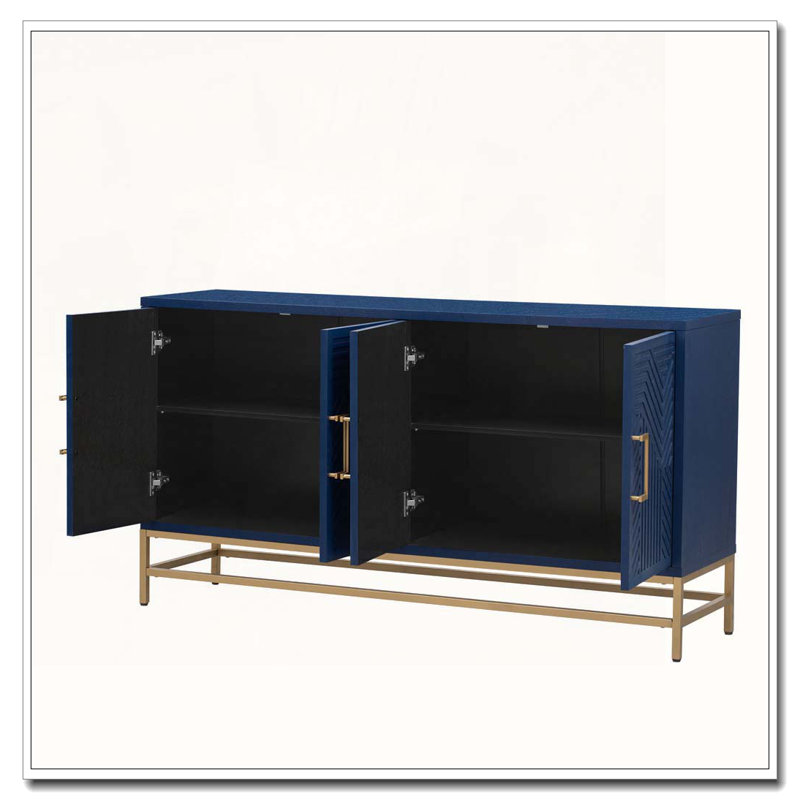 Buffet avec tablettes réglables, poignées et pieds rectangulaires en métal, Marine