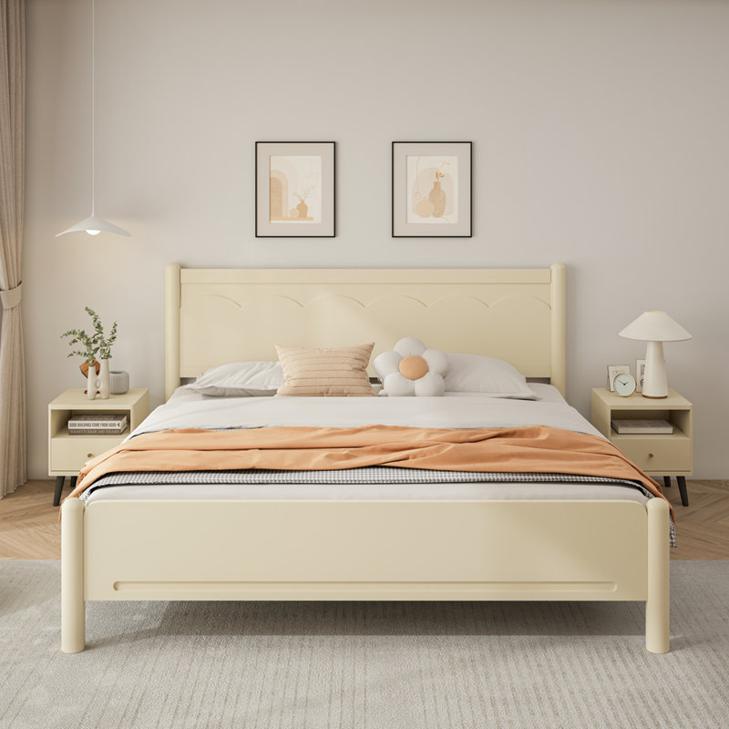 Lit plateforme en bois, Beige, Très grand lit
