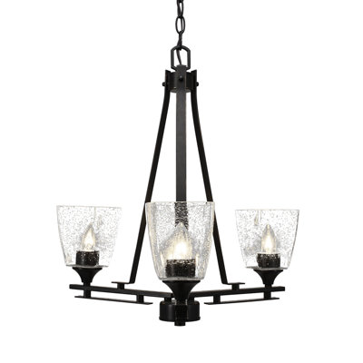 Uptowne 3 Light Uplight Chandelier Shown In Dark Granite Finish With 4.5" Square Clear Bubble Glass