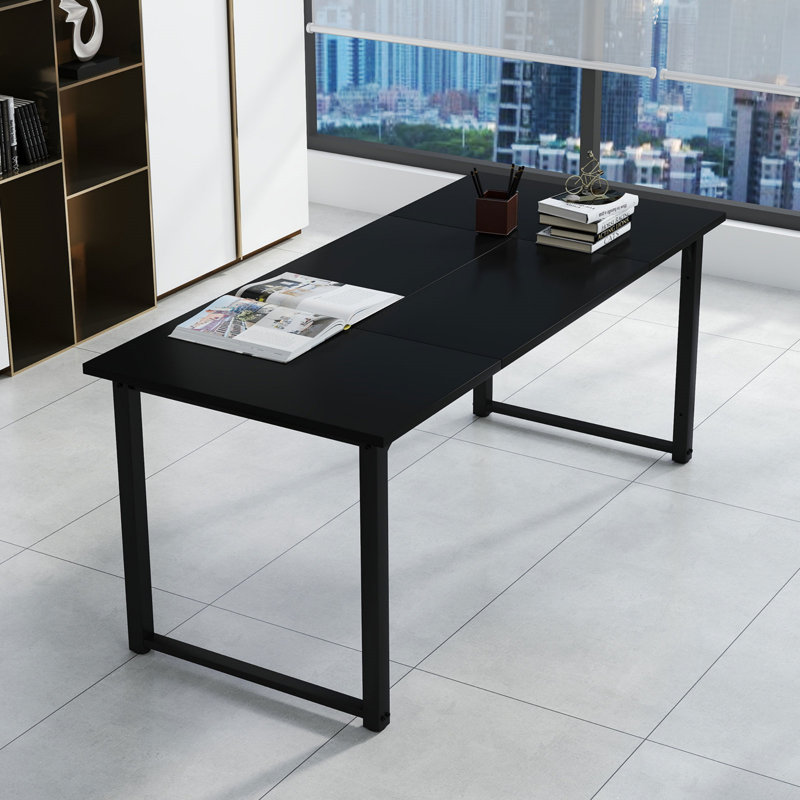  Bureau en bois Lennain de 71 po de largeur avec 4 pieds en tube d'acier, Noir