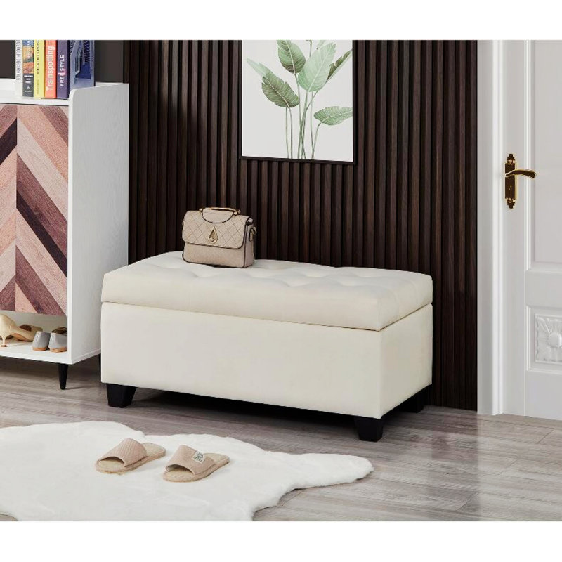Banc de rangement en tissu Permelia, Beige clair