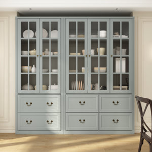 Elegant Double Pantry Cabinet Set - 15.7" - DClassic Style With Glass Doors And Drawers