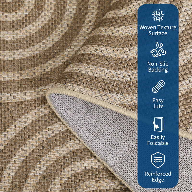 8x10 Large Easy Jute Rug Non-Slip Indoor Outdoor Machine Washable Rug, Stain-Resistant Striped Accent Carpet Geometric Foldable Floor Cover