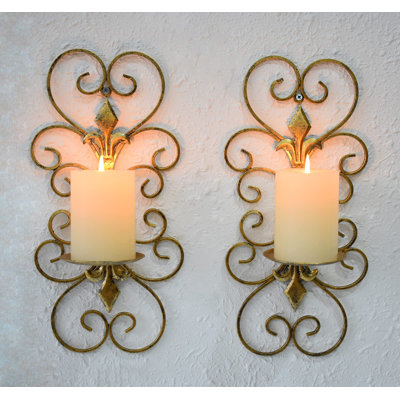 Set of 2 Wall Sconces Candle Holders Metal Wall Decoration Hanging Wall Mounted Candle Sconces,Gold