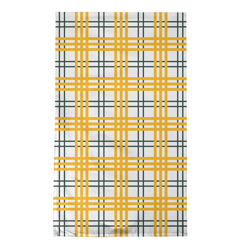 Plaid Tea Towel Kitchen Towel, Polyester, White/Yellow/Green