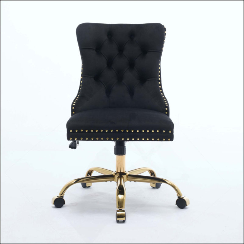 Chaise de bureau Furniture, fauteuil de bureau moderne capitonné en velours capitonné avec base en métal, chaise de bureau pivotante réglable