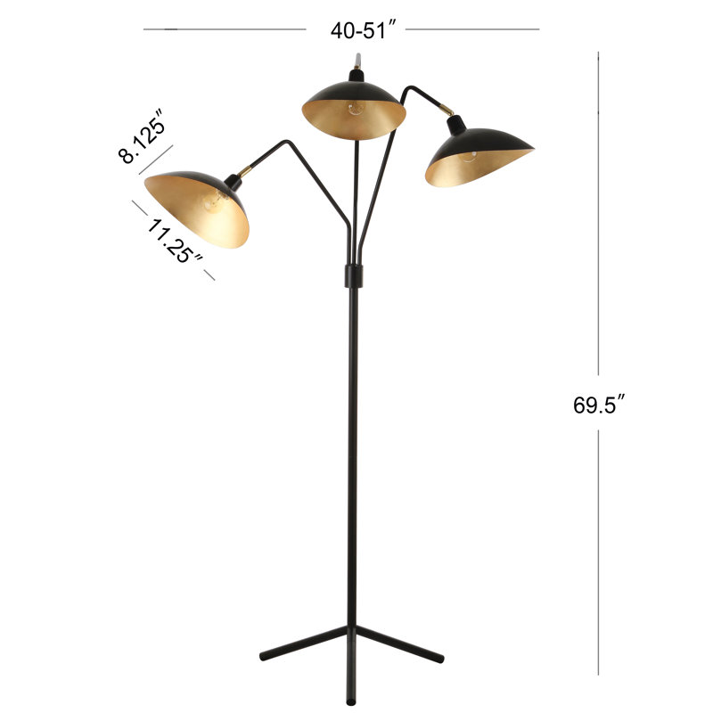 Lampe sur pied à branches 70 po Hopson, Noir