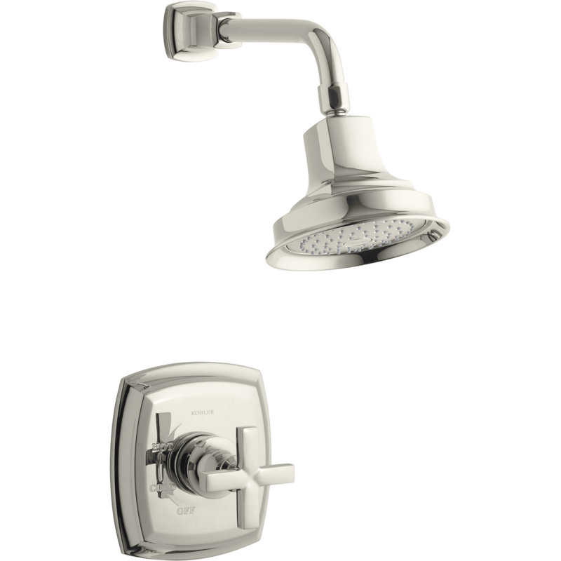 Margaux Rite-Temp Shower Trim Set with Handle, Valve Not Included, Vibrant Polished Nickel, Cross