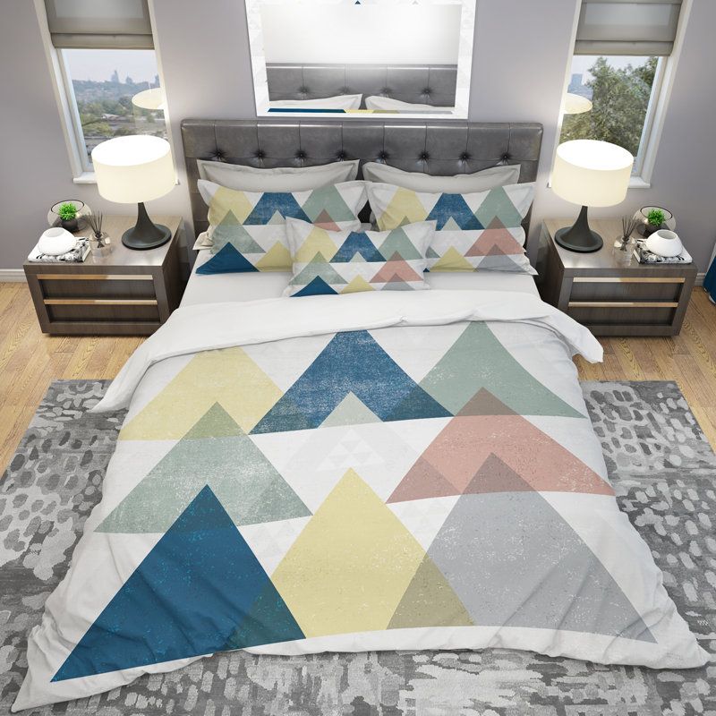 Polyester Geometric Shapes Duvet Cover, King Duvet Cover + 2 Shams