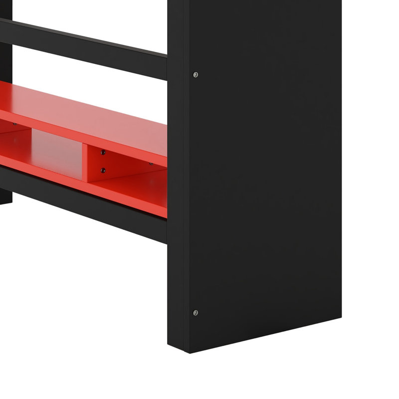 Lit superposé élégant avec bureau réglable, garde-robe et lumière RVB, Red