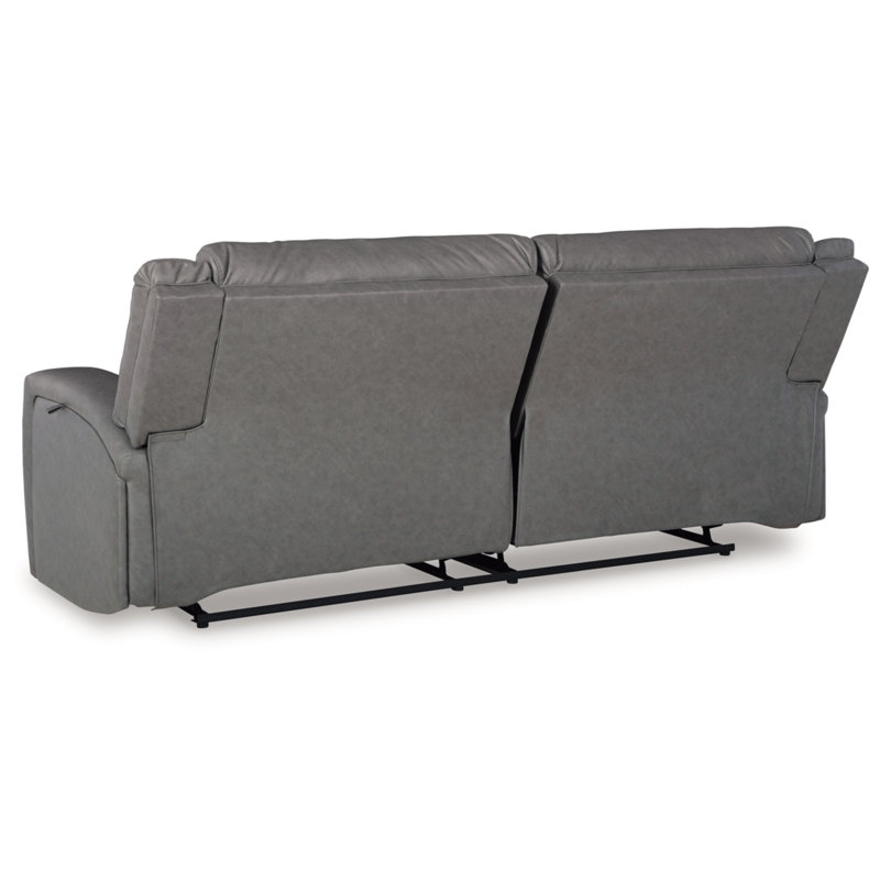 Slate Faux Leather Reclining Sofa with Cup Holder