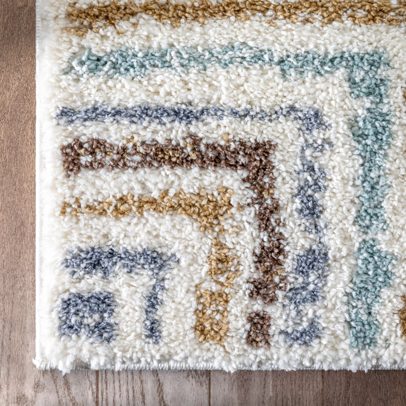 Markevion Evander Ivory High-Low Shag Rug - Modern Stripes