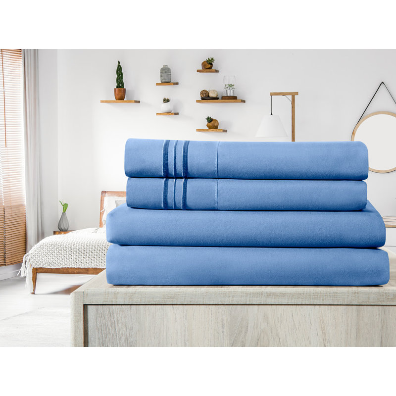 Ensemble de draps en micro-fibre, Bleu, Ensemble de draps pour lit double + drap-housse + 