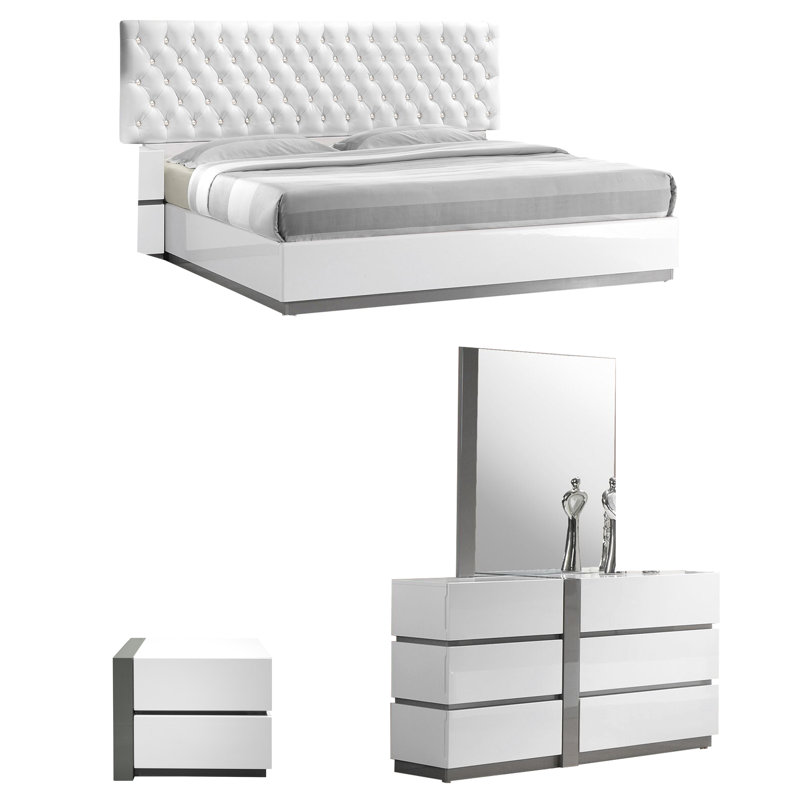 Ensemble de chambre configurable avec lit plateforme rembourrée Kajal