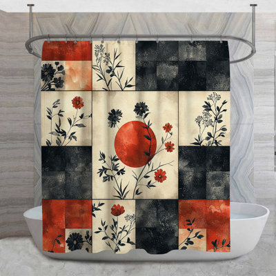 Rideau de douche de jardin japonais - Décoration florale de salle de bain