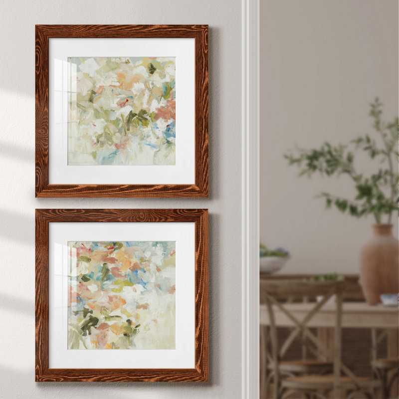 Floral Blush I - ensemble de 2 reproductions d'art sur papier, H 20 po x l 40 po x P 1,5 po, Cadre en érable