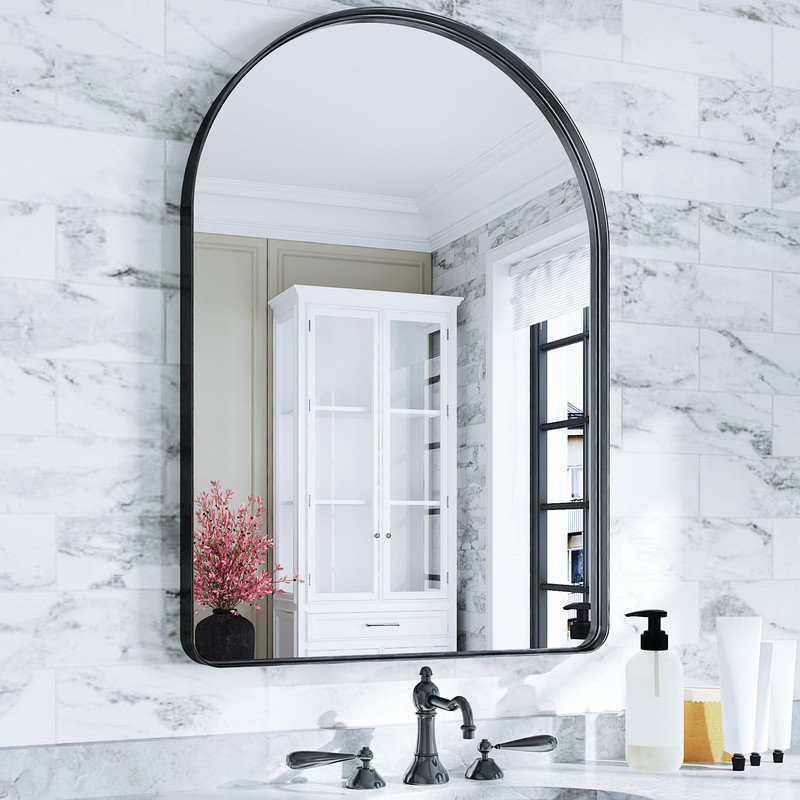 Miroir de salle de bain arqué avec miroir mural pour salle de bain, Noir, 30 po x 22 po