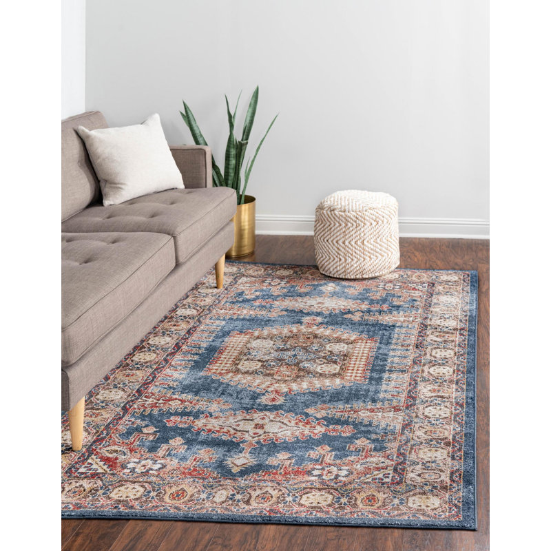 Vern Oriental Area Rug, Rectangle 3'3" x 5'3", Blue/Brown
