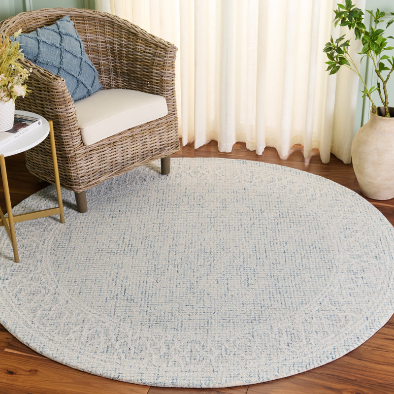Ebony 277 Hand Tufted Indian Wool Pile Geometric Rug, Round 6'
