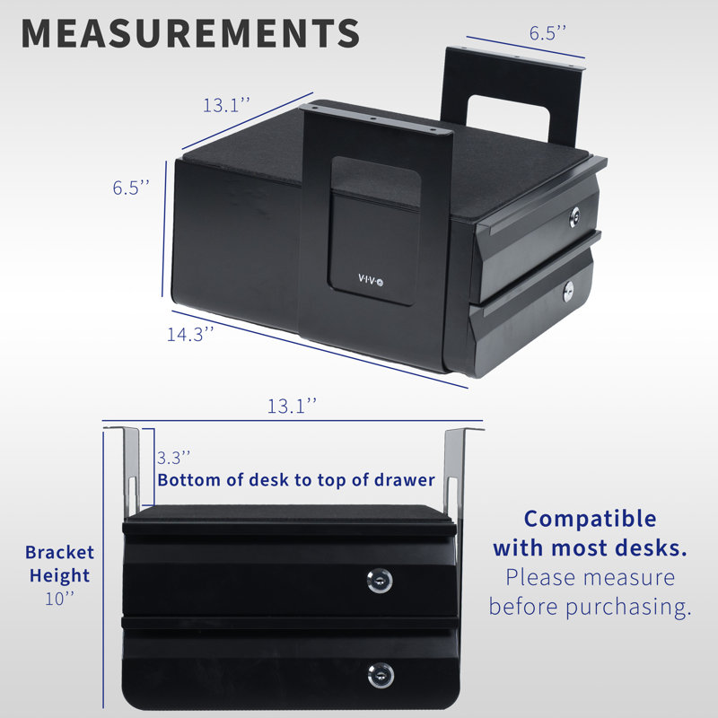 Black Steel Under Desk Lockable Double Drawer Storage Organizer