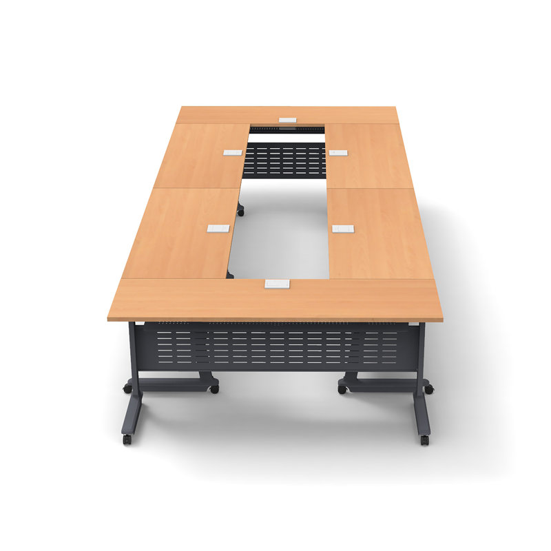 Tables Training Meeting Seminar Classroom 6Pc Beech Folding Industrial Caster Z-Base. Tables Connect.  Modesty Panel, Shelf, Power+Usb Outlet. Fold+Nest For Storage (Seating Not Included).