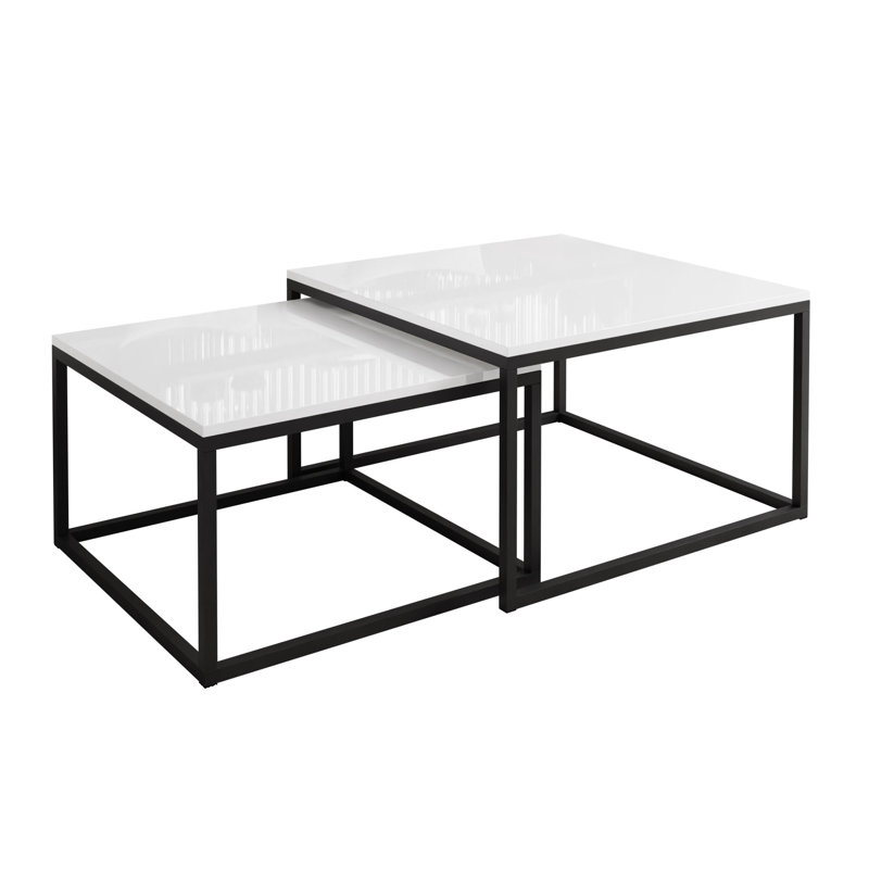 Sattley 2 Piece Coffee Table, Black, High gloss White