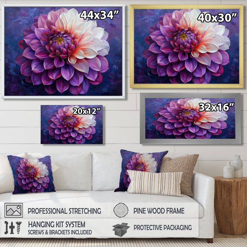 «Mauve Regal», reproduction d'art murale «Dahlia», Cadre flottant doré, H 12 po x l 20 po