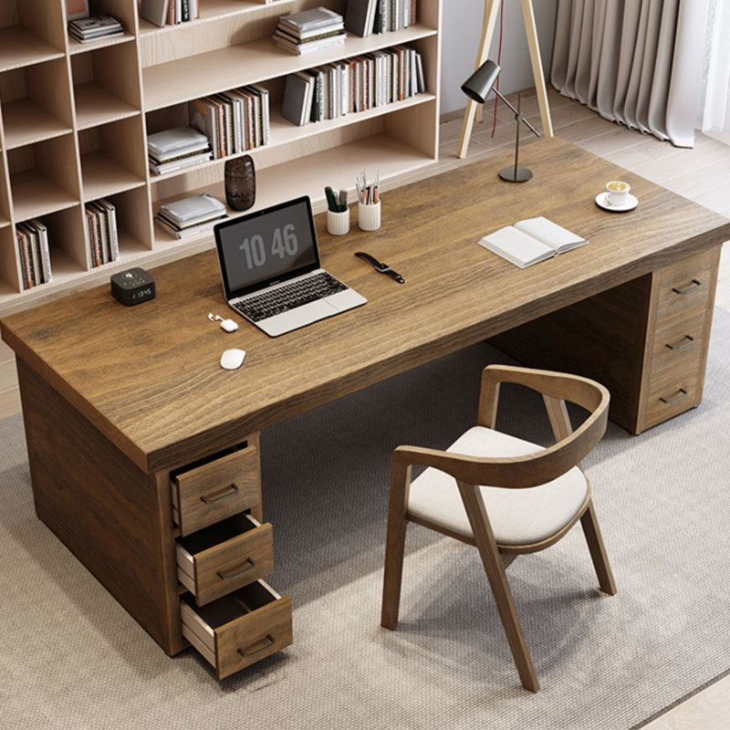 Solid Wood Rectangular Writing Desk with Chair