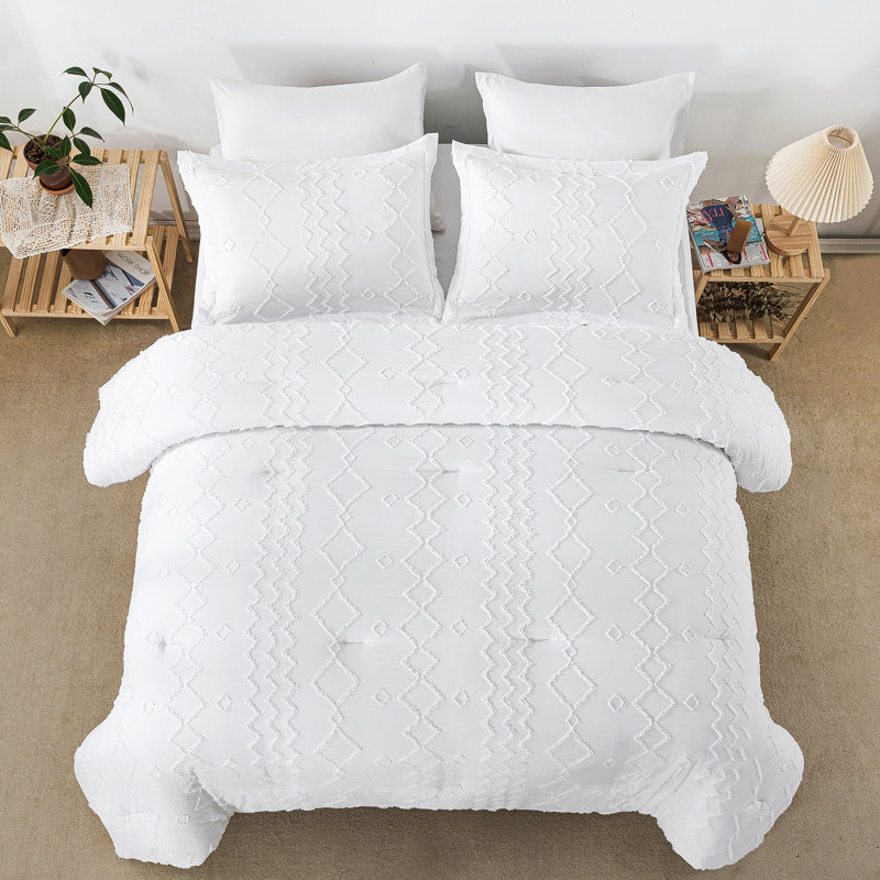 Ensemble d'édredon réversible en microfibre Jolene, Édredon simple + 1 taie décorative, Blanc