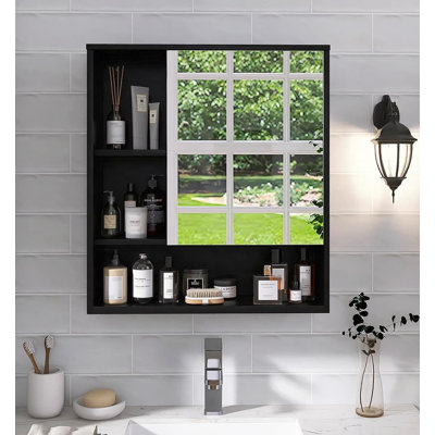 Bamboo Wall-Mounted Bathroom Mirror Cabinet: Space-Saving Medicine Cabinet with Over-Toilet Storage and Adjustable Shelf
