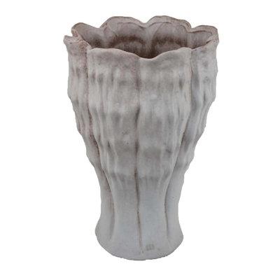 Vase décoratif Maria avec texture ondulée, céramique grise effilée 15 pouces