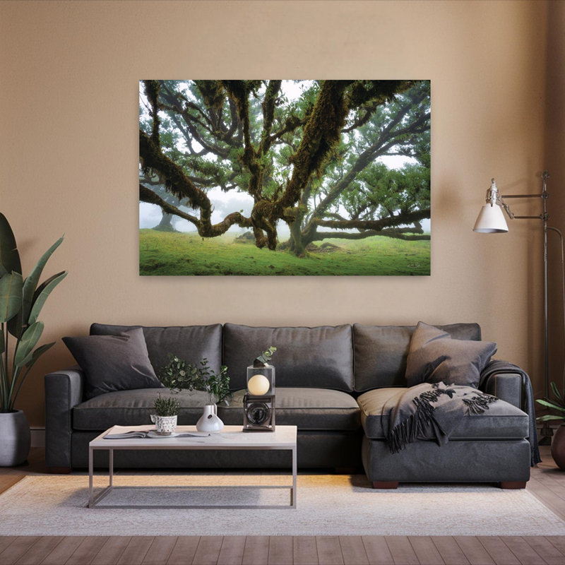 «Reaching Out», art contemporain de paysage forestier abstrait, H 40 po x l 60 po