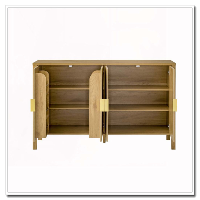 Armoire de rangement 57,5 po avec porte à rayures, crochets latéraux et tablettes réglables 57,5 po, Naturel
