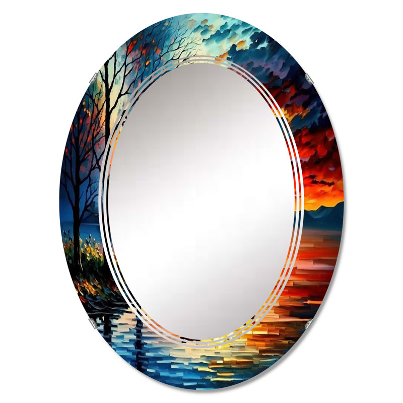 Qierra Canoe On The Lake In The Fall - Coastal Boat Wall Mirror, 36 po x 24 po