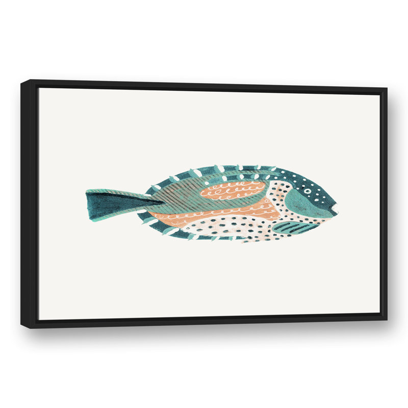 " Patterened Fish ", 13.75" H x 37.75" W x 1.75" D, Black Floater Framed