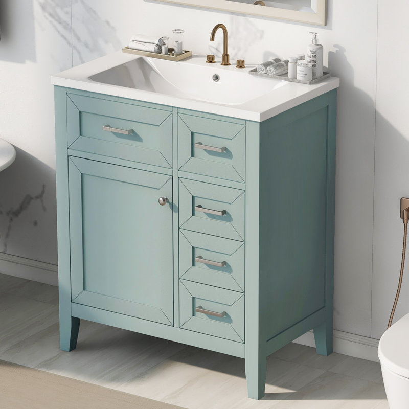 Bathroom Vanity With Sink, Bathroom Cabinet With Drawers, Green