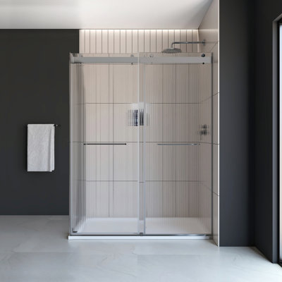 Ensemble de porte de douche rectangulaire sans cadre avec finition en verre cannelé l 48 po x P 36 po x H 76 po Molly