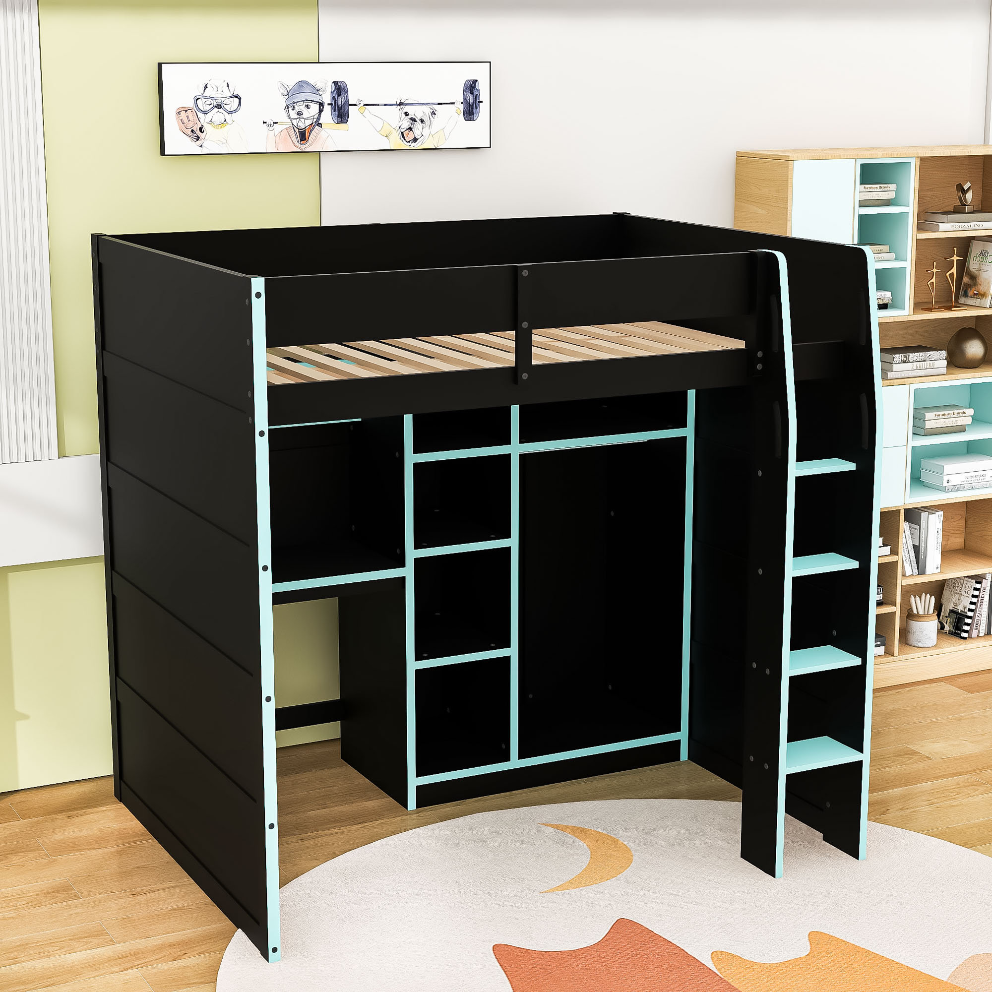 Harriet Bee Loft Bed With Desk, Wardrobe And RGB Lights - Wayfair Canada