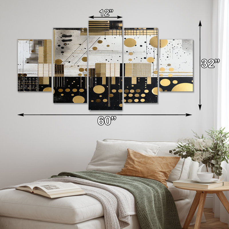Essential Moon in Gold Black - Abstract Collages, ensemble de 5 décorations murales, H 32 po x l 60 po
