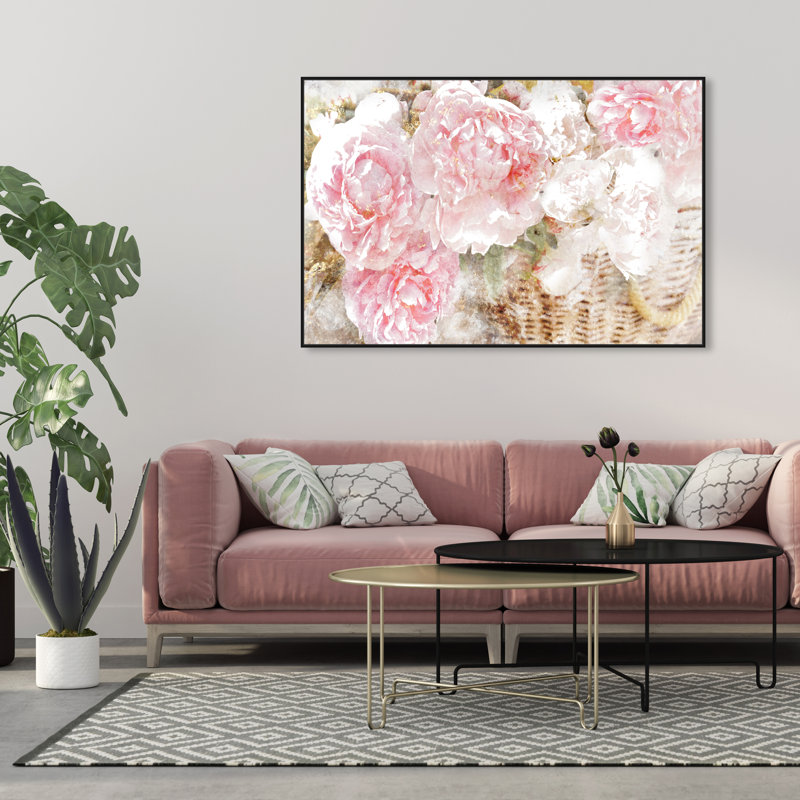 « basket o roses » par oliver gal, impression, H 36 po x l 54 po, Cadre noir