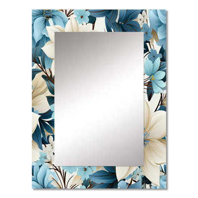 Anngelica Blue Coastal Harmony Floral Pattern - Floral Large Wall Mirror, Cottage Unique Mirror, Printed Metal Art