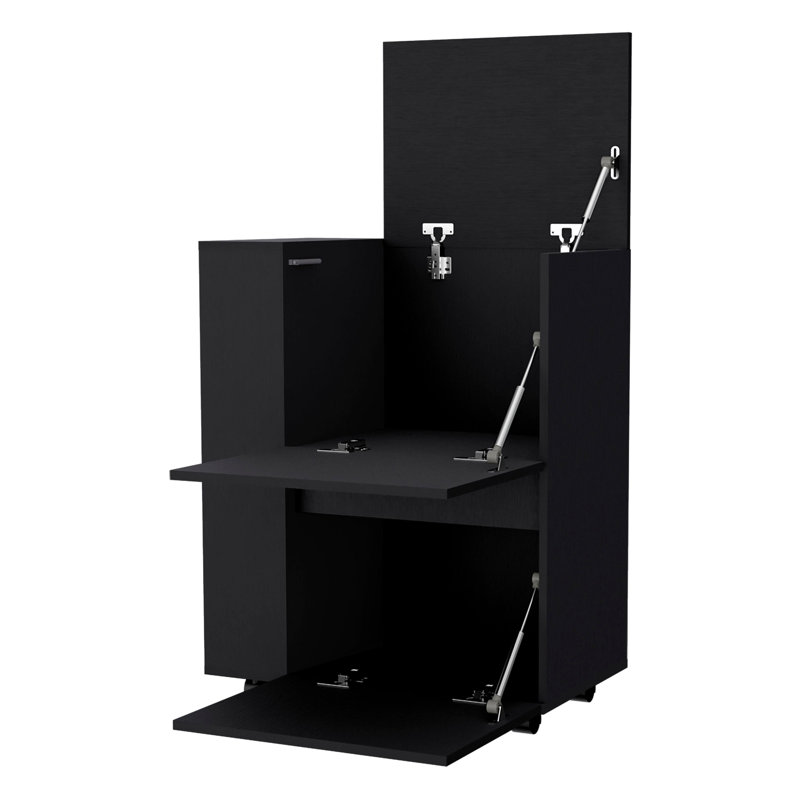 Chariot-bar rectangulaire noir avec rangement et tablettes, Black