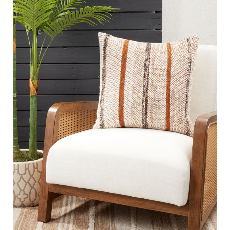 Beige and Brown Striped Cotton Throw Pillow Cover