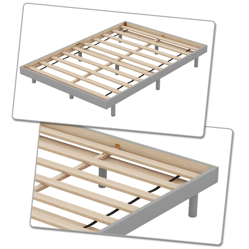 Structure de lit simple de style moderne de 10,51 po avec lattes en bois et pieds de soutien centraux pour la chambre à coucher Spahn