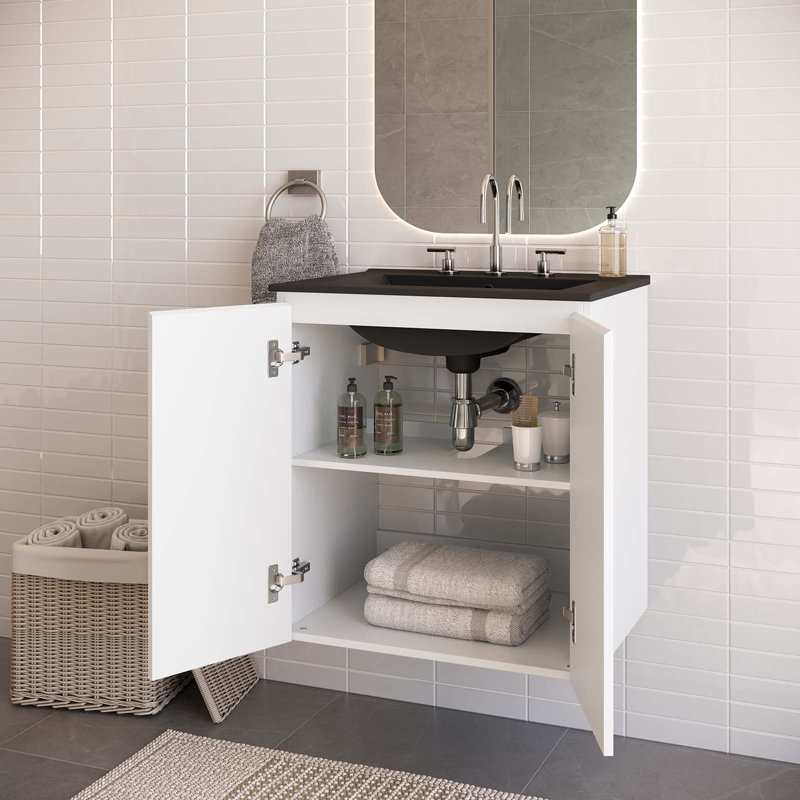 Meuble-lavabo mural 24 po Bryn par Modway, Noir, Blanc