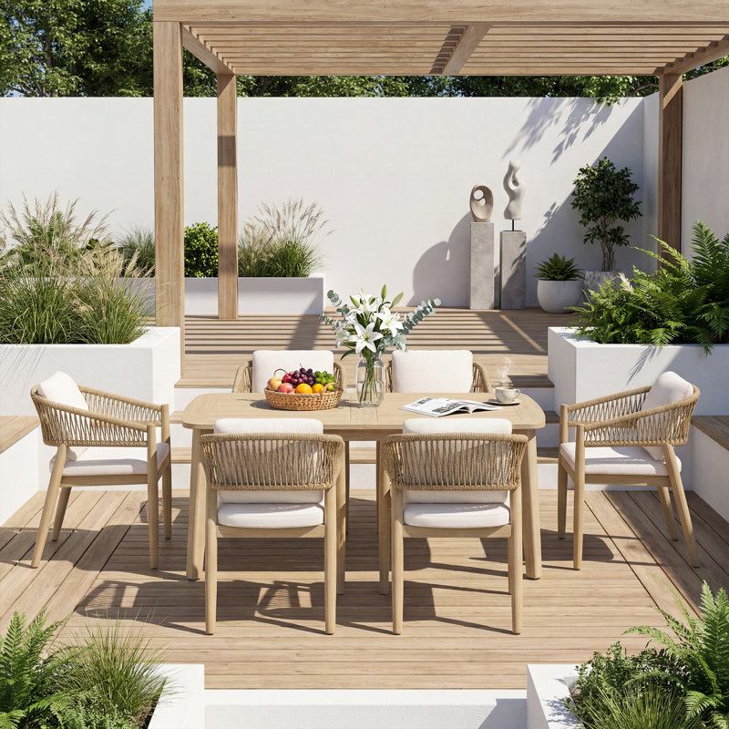 6 - Person Rectangular Outdoor Dining Set With Cushions, 29.9" H x 62.9" W x 35.4" D, 6