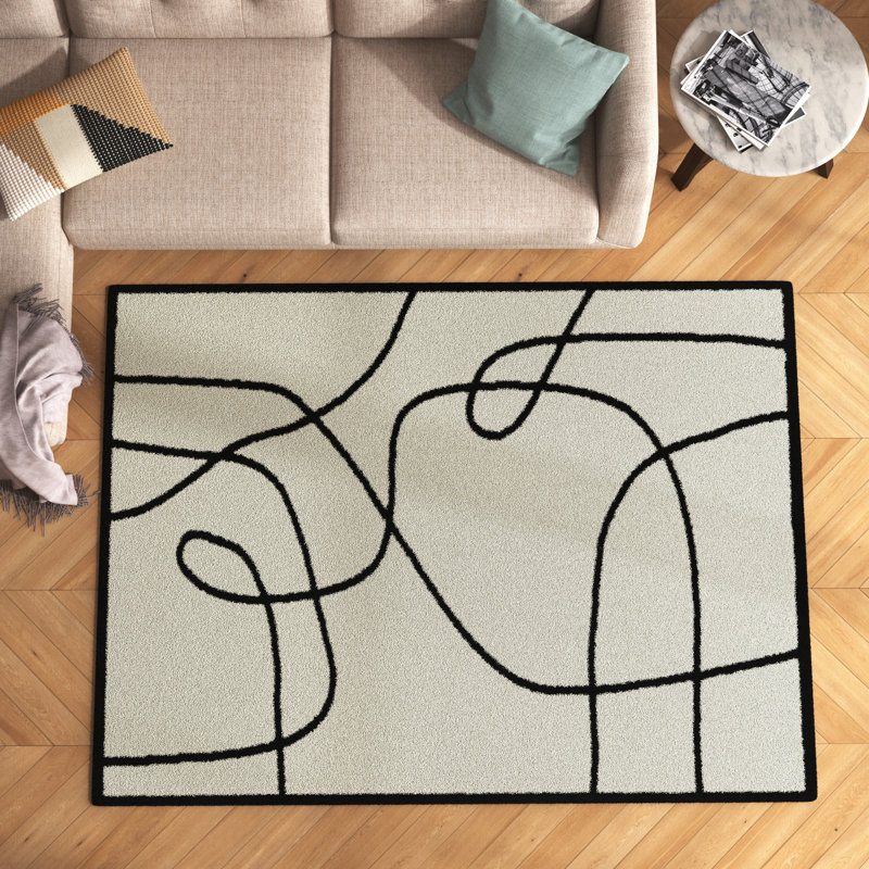 Tapis blanc à motif abstrait Arline, Rectangle 7 pi 10 po x 10 pi