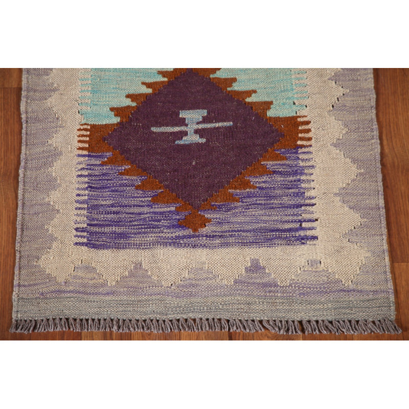 Tapis de couloir oriental réversible en laine Kilim 2x7